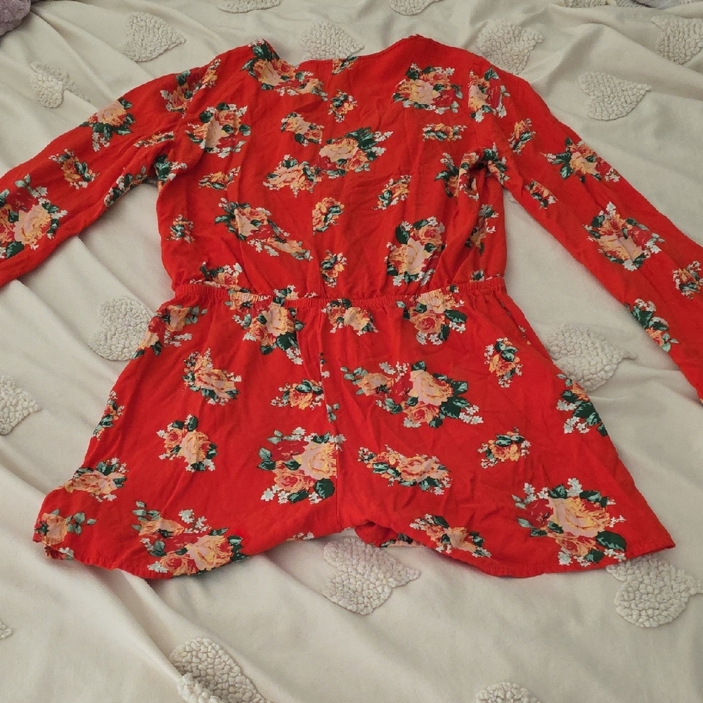 JUSTEAB Red Floral Wrap Romper - Picture 8 of 8